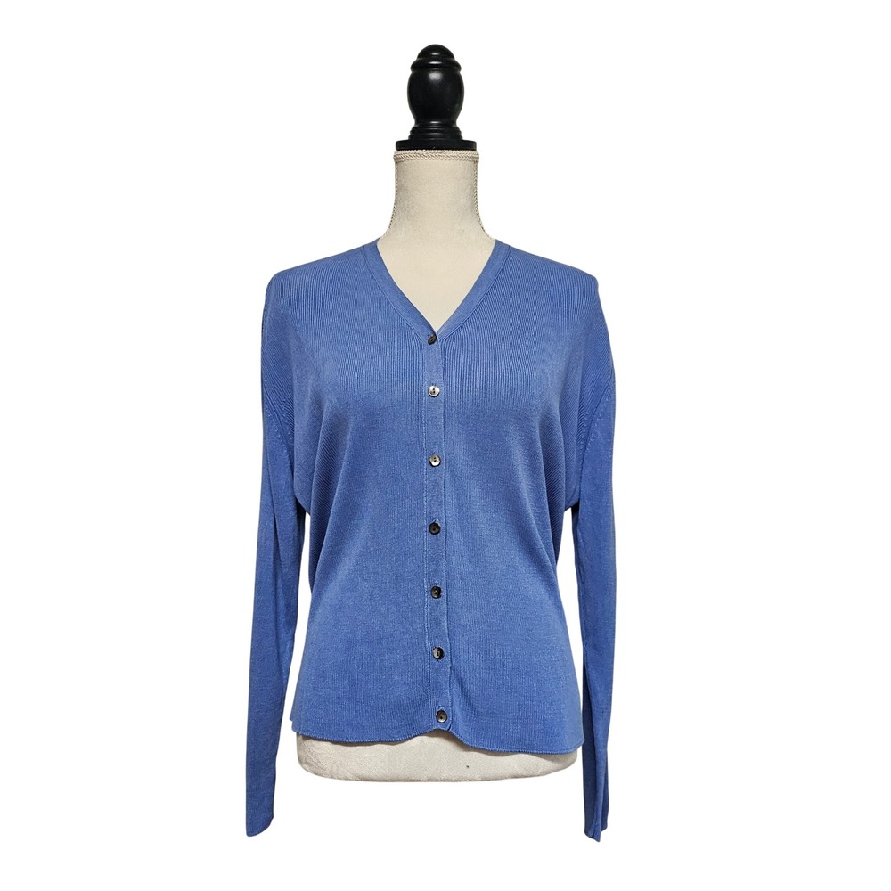 Vintage 90s Talbots Silk Blue Button Front Cardigan Size XL Preppy Minimalist